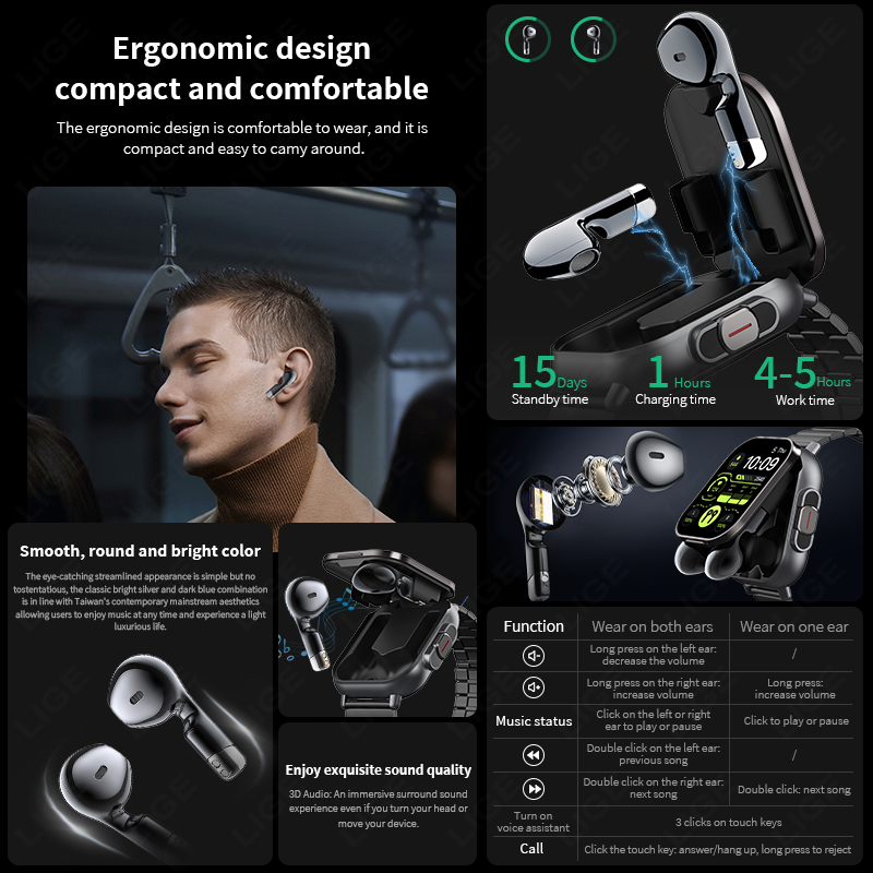 Reloj inteligente NFC TWS 2 en - Smartwatch Headset reseña y precio